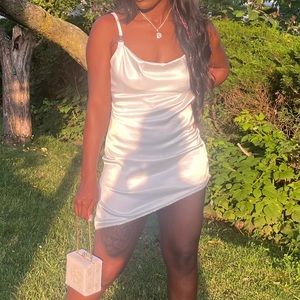 Satin Embellished Open Back Mini Dress